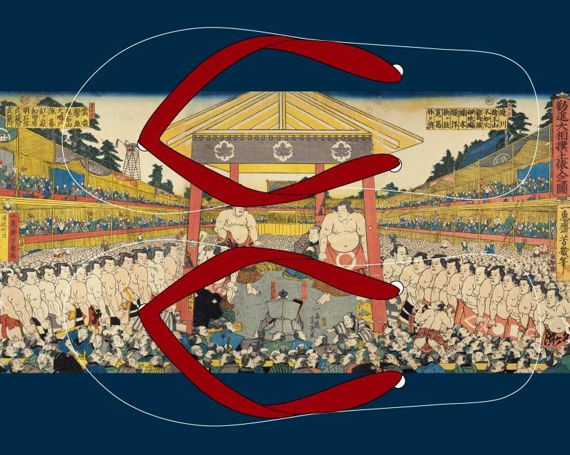 相撲 勧進大相撲奉納図｜浮世絵ビーチサンダル｜日本製