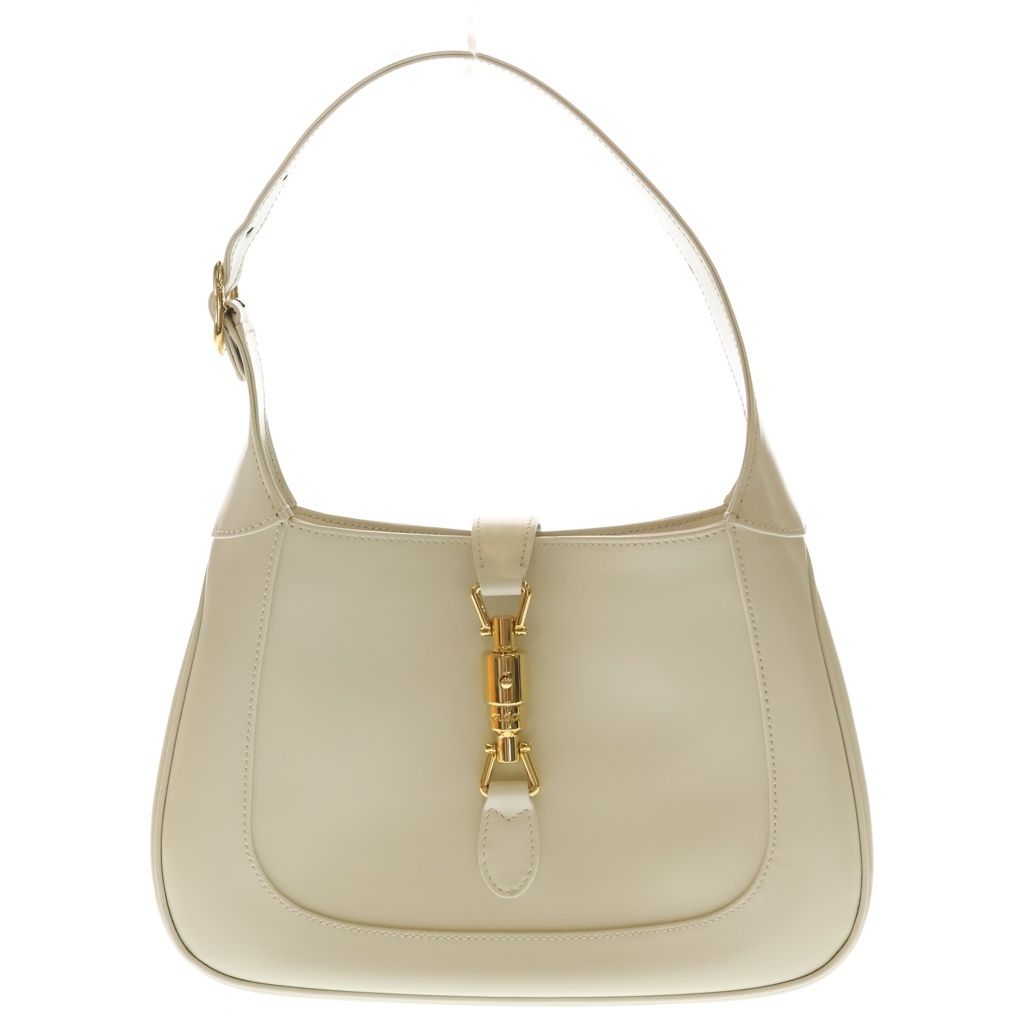 GUCCI (グッチ) ジョッキー レザー ワンショルダーバッグ ゴールド金具 ホワイト 636709