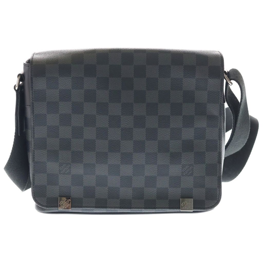 LOUIS VUITTON (ルイヴィトン) ディストリクトPM ダミエ グラフィット PVC レザー ショルダーバッグ シルバー金具 ブラック N41028