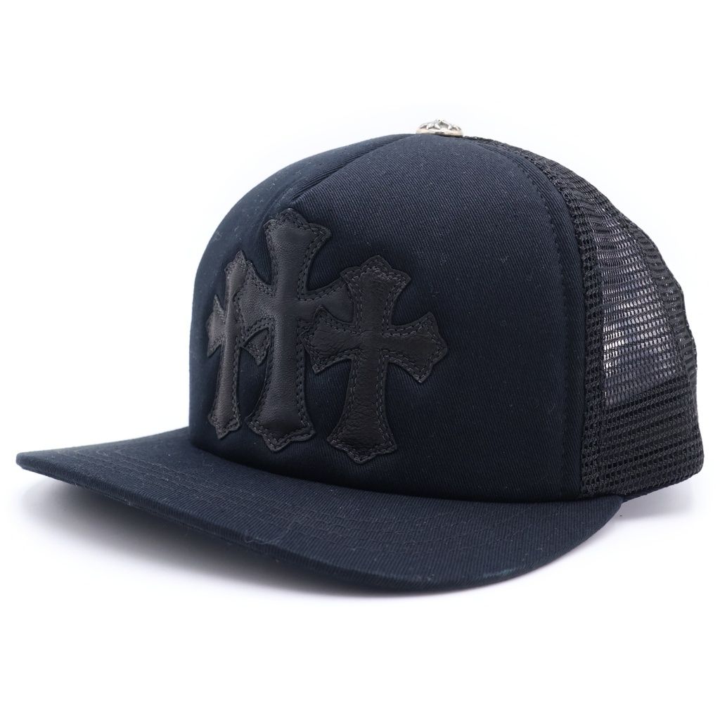 CHROME HEARTS (クロムハーツ) TRUCKER CAP 3セメタリーレザーパッチメッシュトラッカーキャップ 帽子 ブラック