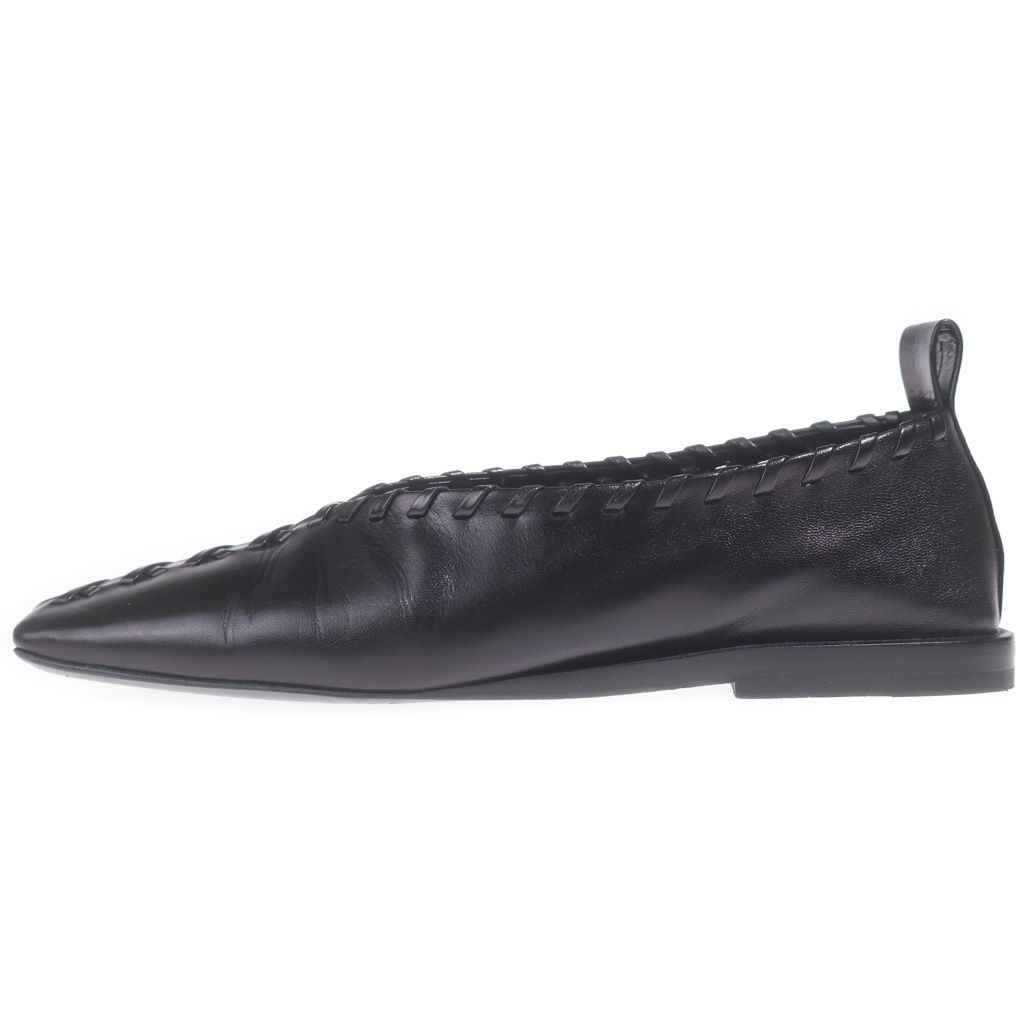 JIL SANDER (ジルサンダー) ■メタルアンクレット バレリーナフラットシューズ ブラック レザー