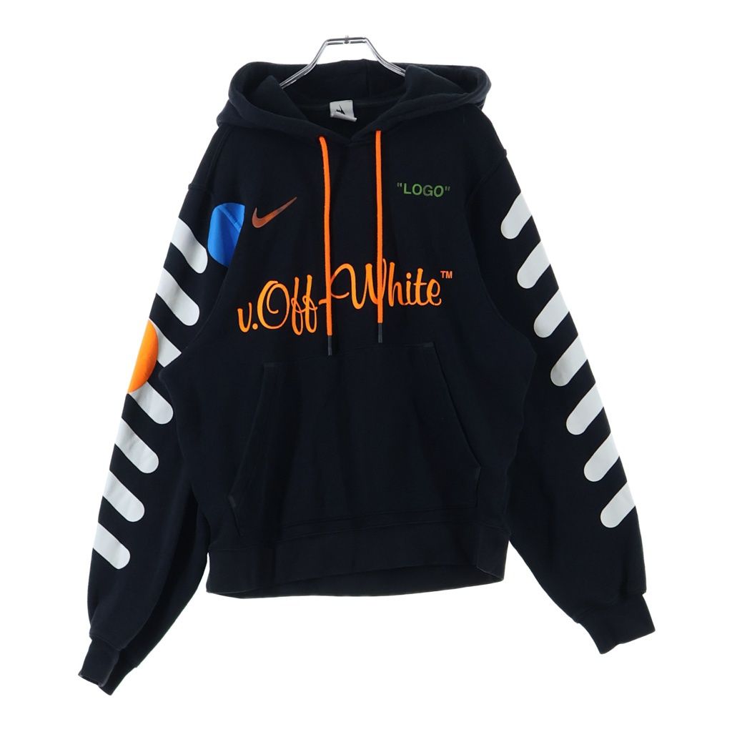 NIKE (ナイキ) 18SS ×Football Collection Pullover Hoodie オフホワイト フットボール コレクション ロゴプリント プルオーバー スウェット パーカー ブラック AA3257-010