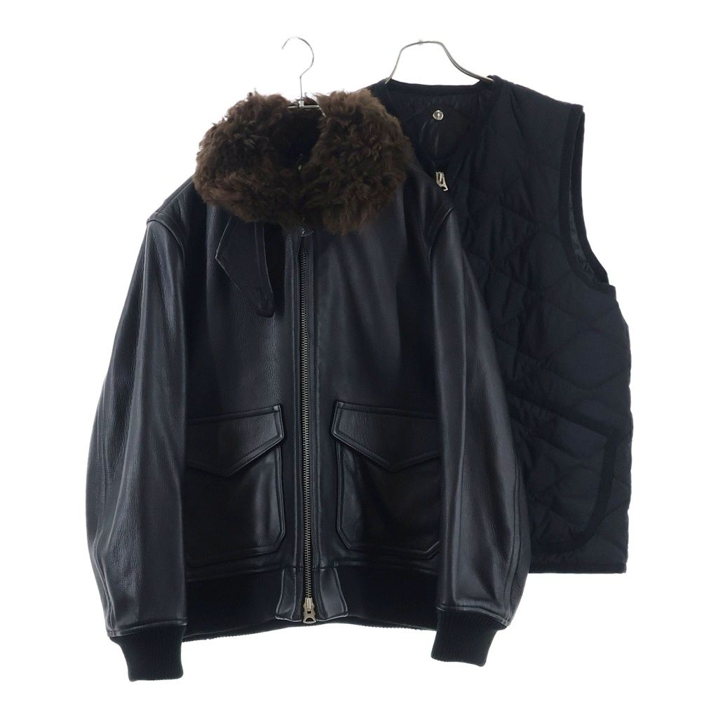 Sacai (サカイ) 25AW Leather Jacket 25-03879M-13 ムートンファーベストドッキングレザージャケット ブラック