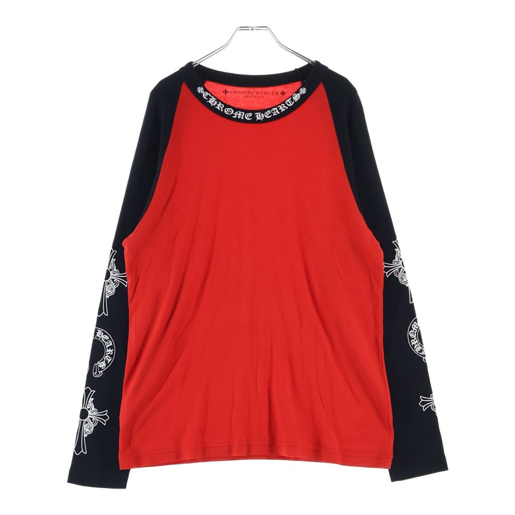 CHROME HEARTS (クロムハーツ) ネックロゴ袖総柄ラグラン長袖Tシャツカットソー