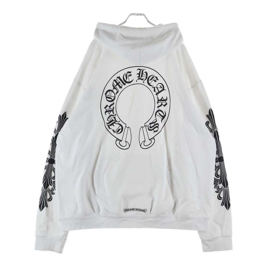 CHROME HEARTS (クロムハーツ) SWTSHRT PLVR 袖フローラル バックホースシュープリント スウェット プルオーバーパーカー