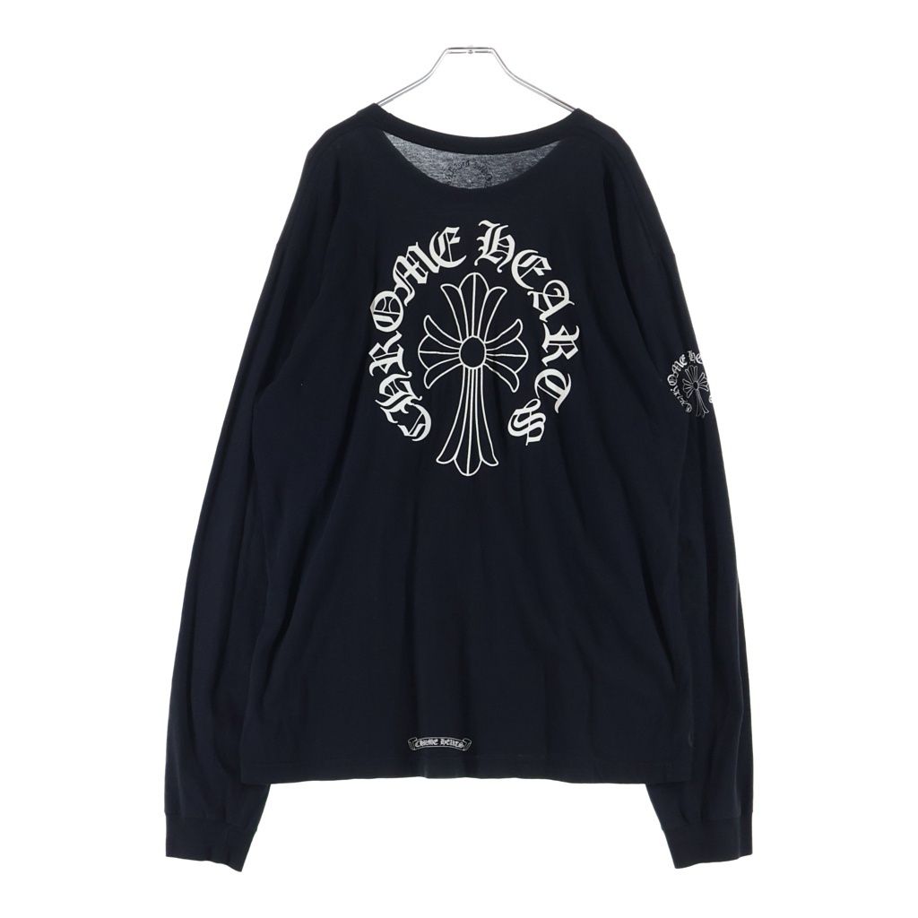 CHROME HEARTS (クロムハーツ) ネックロゴ CHクロス サークルロゴ ロングTシャツ 長袖 カットソー ブラック