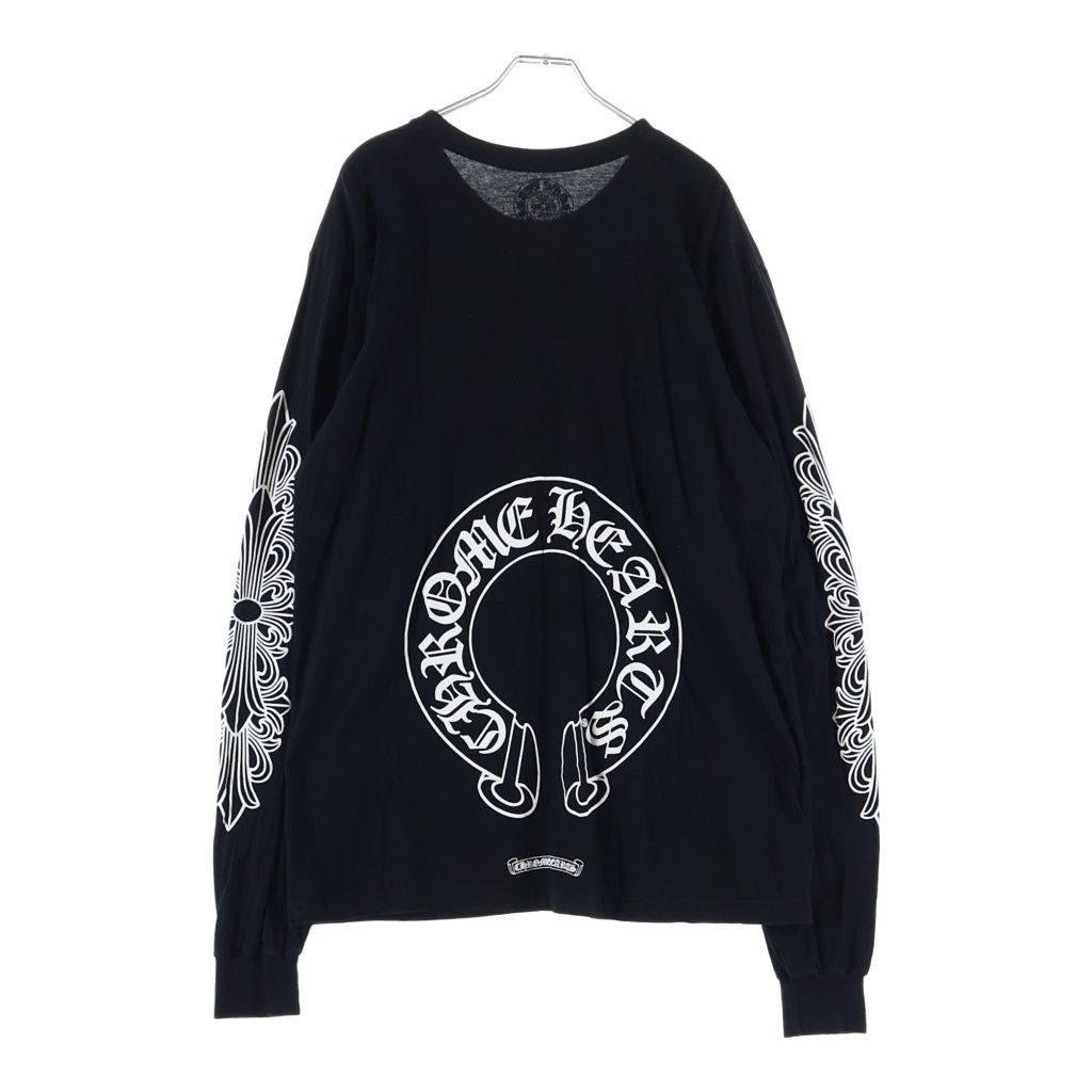 CHROME HEARTS (クロムハーツ) CH L/S T-SHIRT アームフローラル バックホースシュープリント 長袖Tシャツ ロンT ブラック