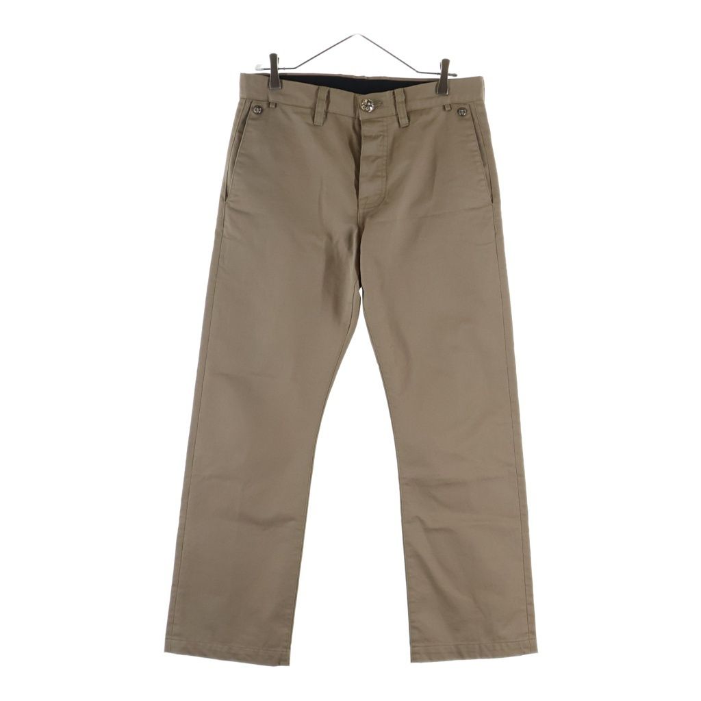 CHROME HEARTS (クロムハーツ) CHINOS クロスボールボタン レザー切替 チノロングパンツ ベージュ