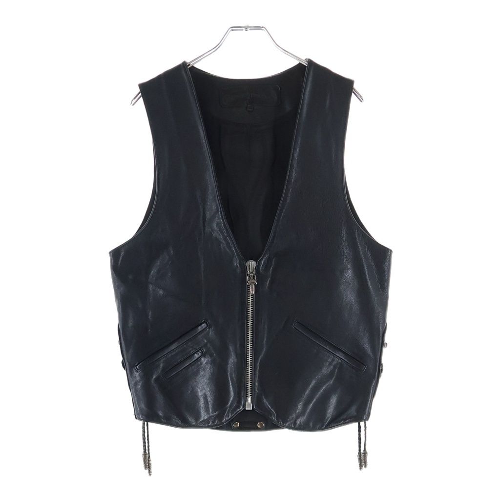 CHROME HEARTS (クロムハーツ) ZIP FRNT CH FLEUR VEST バックCHフレア ダガージップアップレザーベスト ブラック