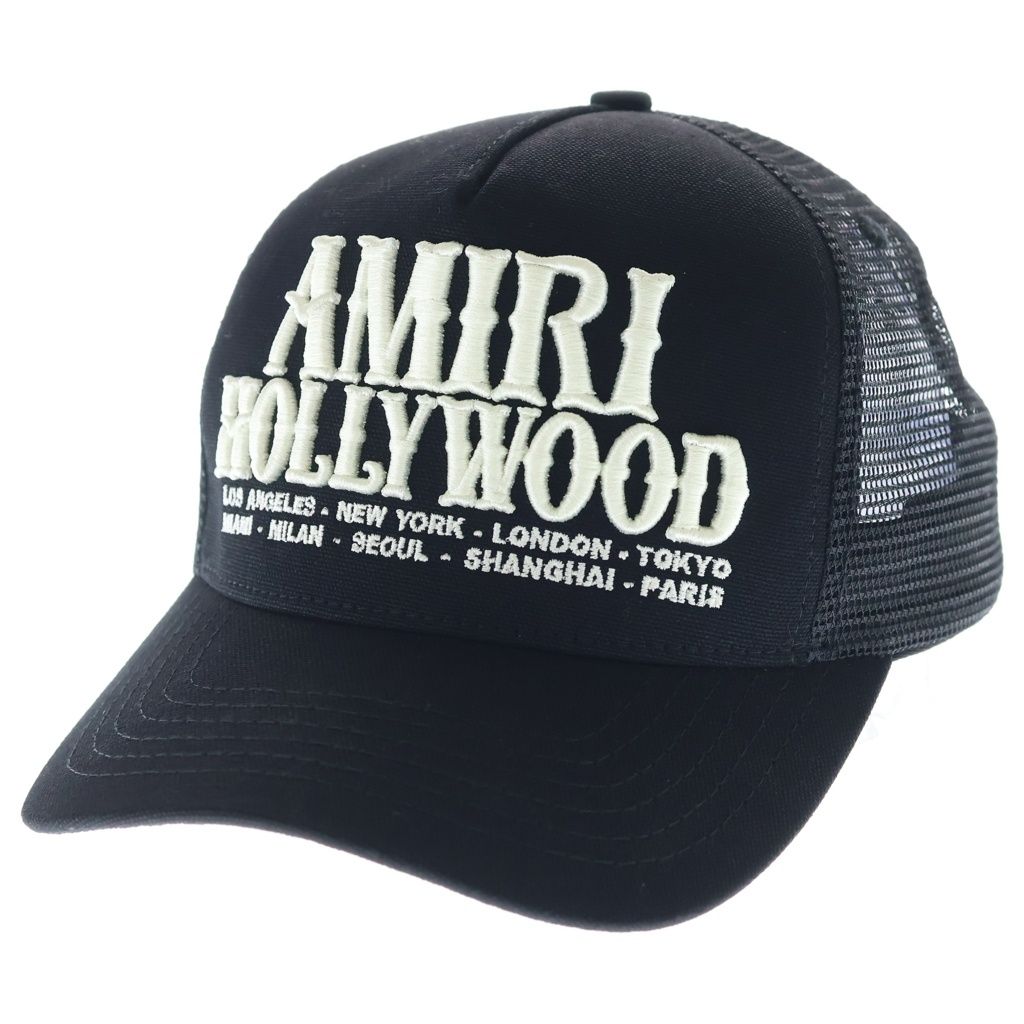 AMIRI (アミリ) 26SS HOLLYWOOD TRUCKER HAT ハリウッドエンブロイダリー メッシュトラッカーキャップ 帽子 ブラック AMSAHE1015