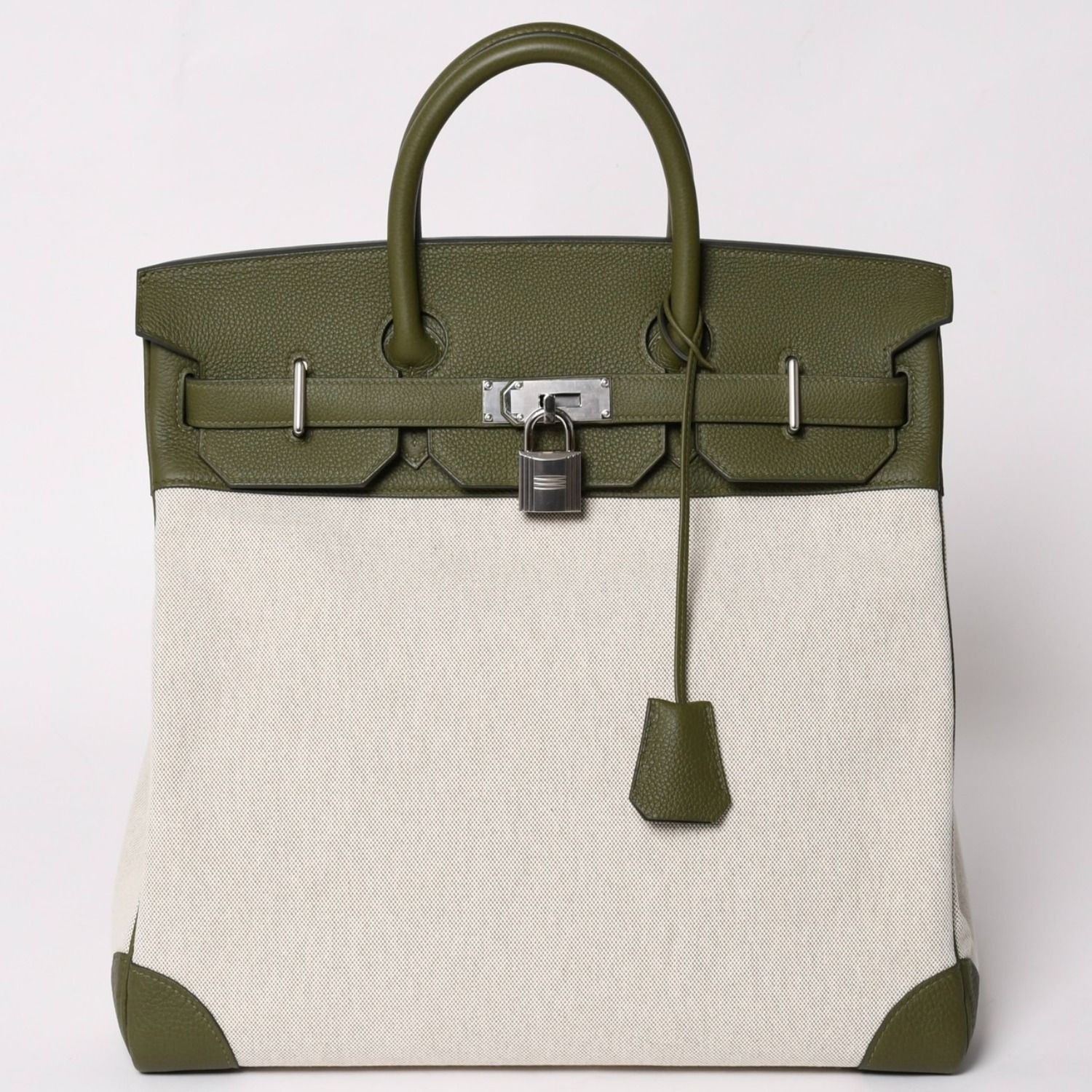 新品同様 HERMES エルメス Haut a Courroies40 オータクロア40 ハンドバッグ トワルアッシュ トゴ ヴェールヴェロネーゼ U刻印 SV金具 中古 4a003354