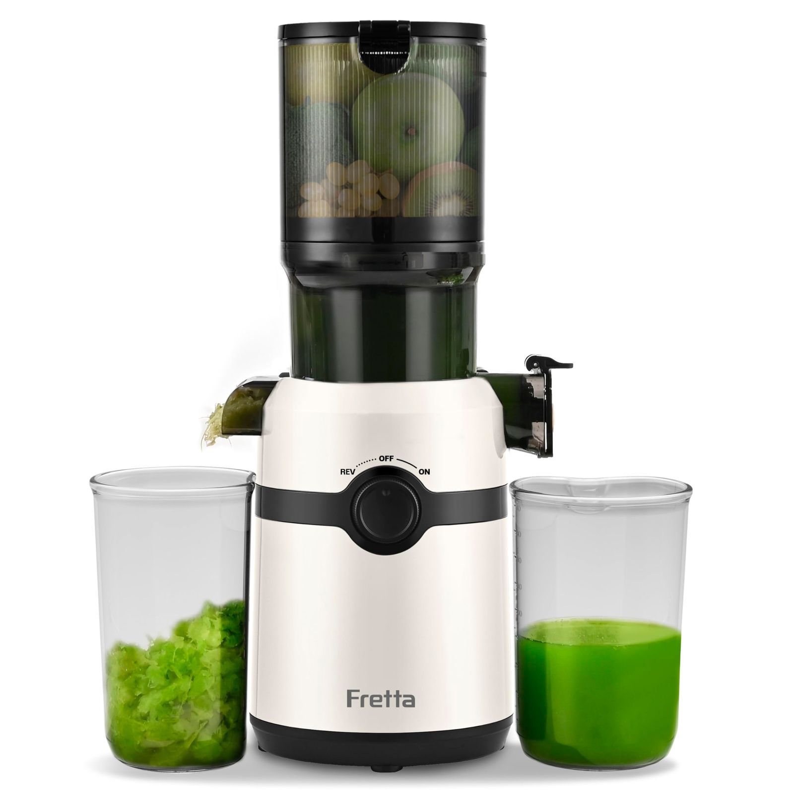 Fretta ジューサー 10.8cm広い投入口 1L大容量 スロージューサー 細かくカット不要 一度投入 取り付け簡単 コールドプレスジューサー BPAフリー ホワイトkk da527d15
