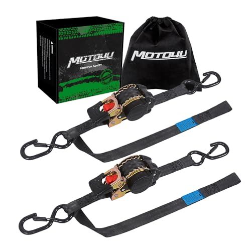 MOTO4U タイダウンベルト 2本組 自動巻き取り式 25mmx3m ダブルフックク ラチェットベルト ラッシングベルト ソフトループ内蔵 トラック、トレーラー、オートバイ用★m d10ec038