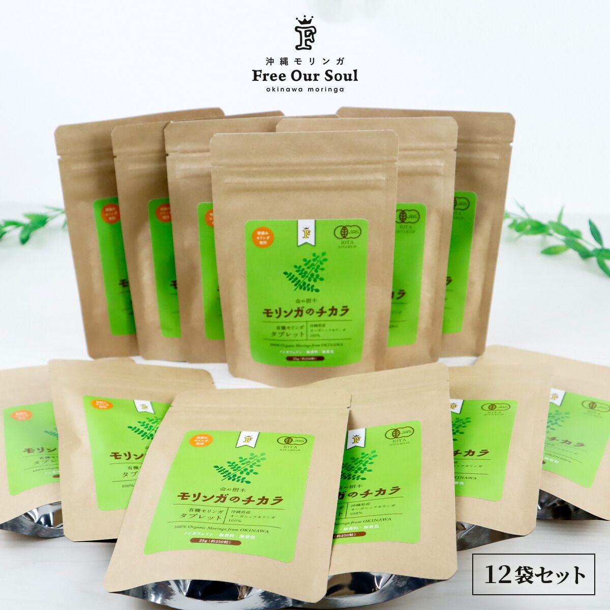モリンガのチカラ タブレット 25g(約250粒) ×12袋 Free Our Soul 朝摘みモリンガ使用 沖縄県産モリンガ葉を100%！ノンカフェイン・無香料・無着色