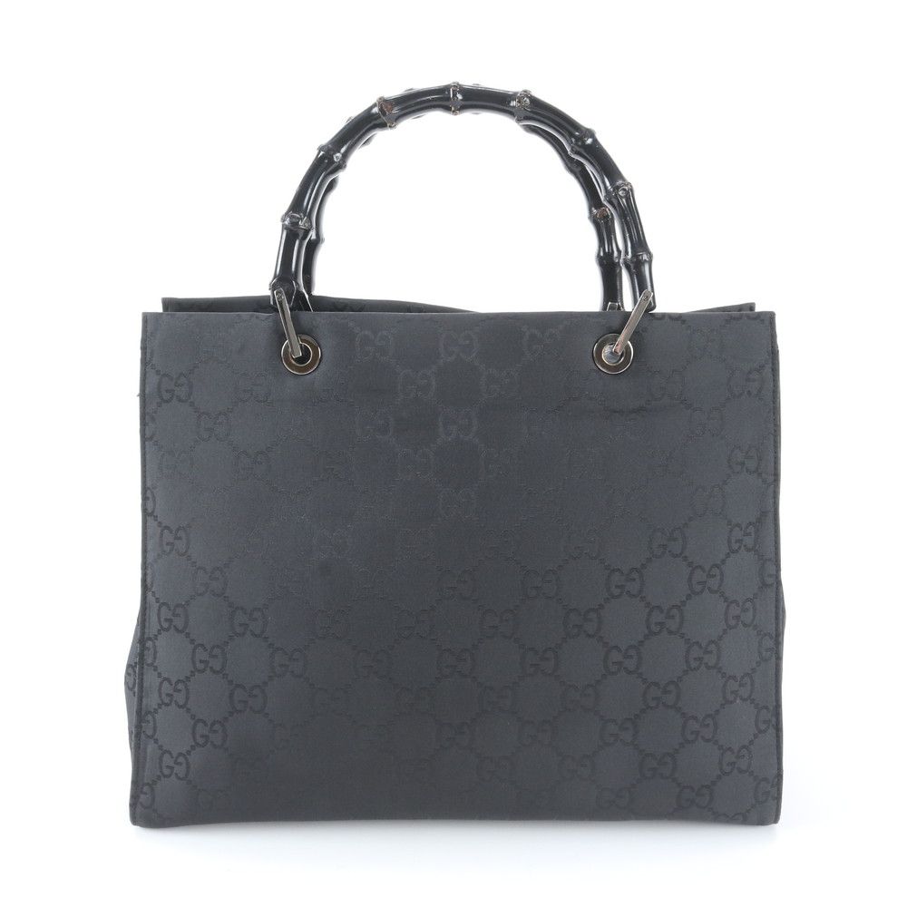 美品 グッチ バンブー GGナイロン 002 1010 レザー トート バッグ ショルダー ハンド ブラック 黒 A4 レディース RBM EC42-3【中古】
