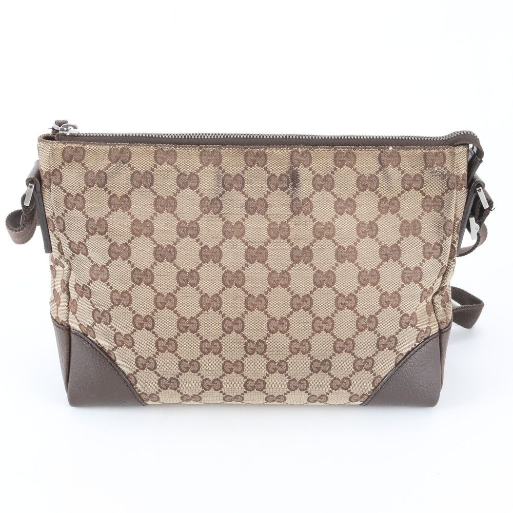 グッチ ショルダーバッグ GG キャンバス レザー ブラウン 114273 美品 グッチ GGキャンバス 114273 レザー ショルダーバッグ 斜め掛け