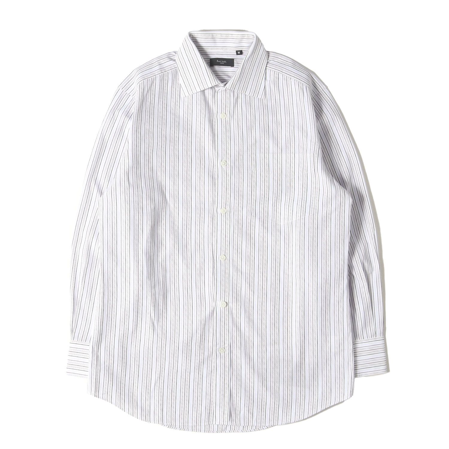 Paul Smith ポールスミス ジャガード ストライプ ローン ドレス シャツ (253116 613N) / コンバーチブルカフス LONDON MADE IN JAPAN ホワイト×マルチカラーM