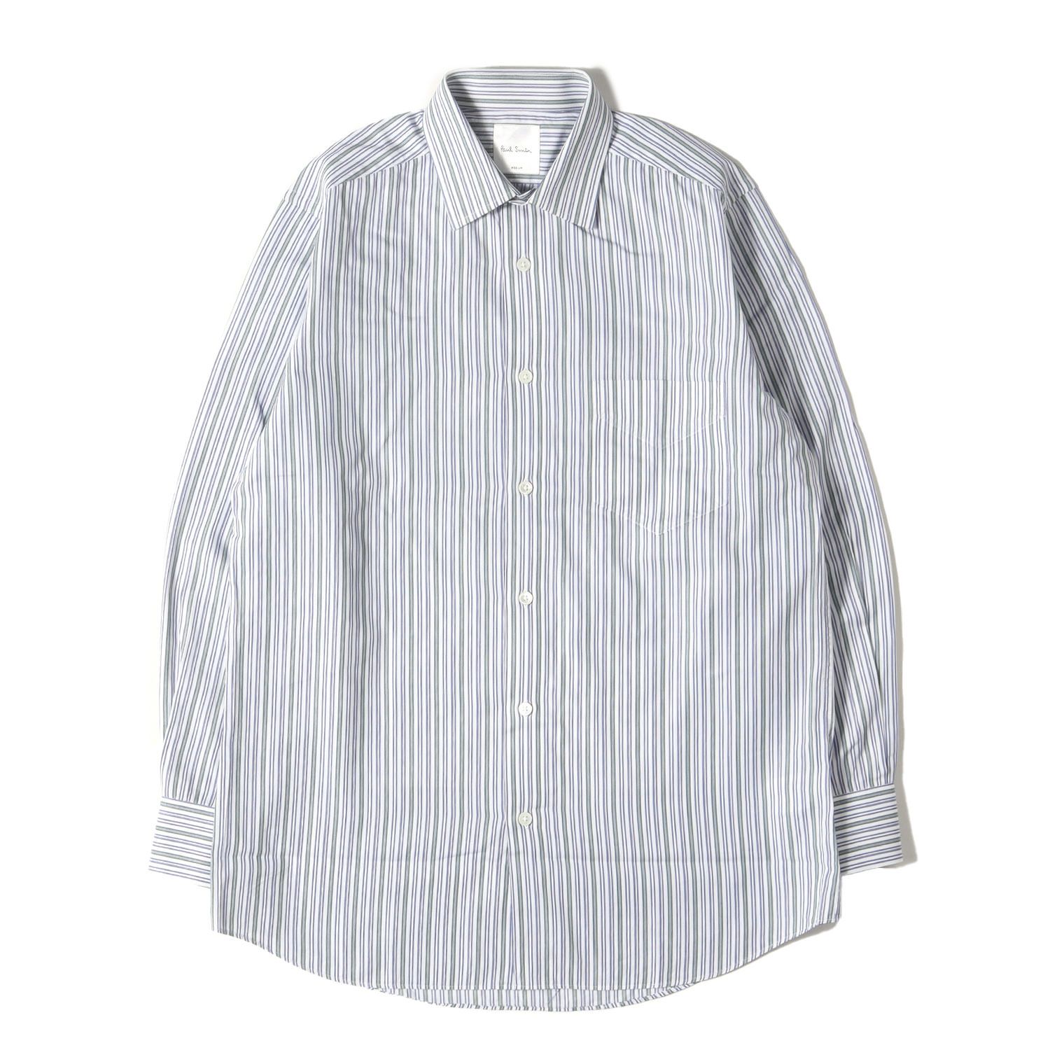 Paul Smith ポールスミス カフス裏 ペイズリー ストライプ ローン ドレス シャツ (263213 801PA) / コンバーチブルカフス MADE IN JAPAN ホワイト×グリーン×ブルーM