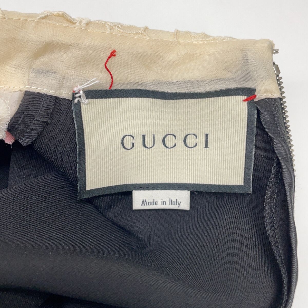 GUCCI グッチ 467502 ブラック×ピンク エンブロイダリーレースカラーリボンデザイン半袖ワンピース S GUCCI グッチ 467502 ブラック×ピンク エンブロイダリーレースカラーリボンデザイン半袖ワンピース S