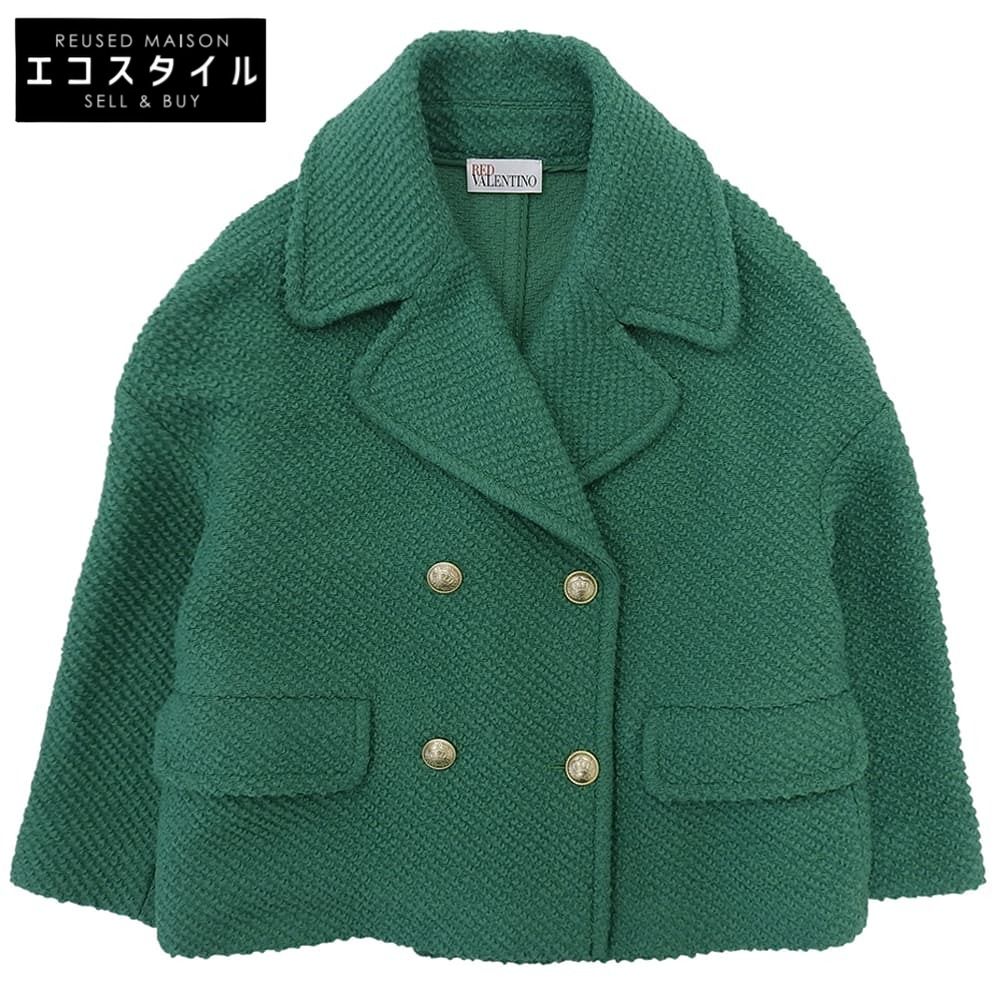 RED VALENTINO　レッドヴァレンチノ　美品 ドロップショルダー 金釦 ショートコート レディース グリーン 38 2R3CJB706PF　38