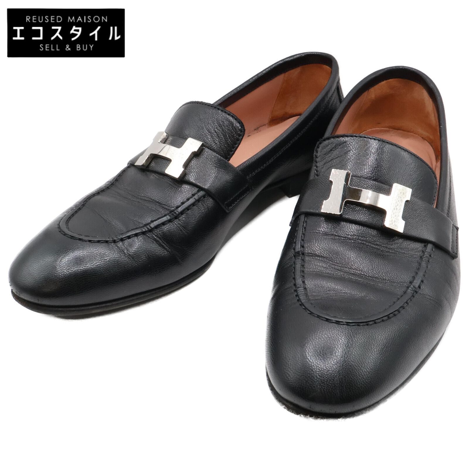 HERMES　エルメス　H201199Z モカシンパリ シェーヴル H金具 レザーローファー　37 1/2