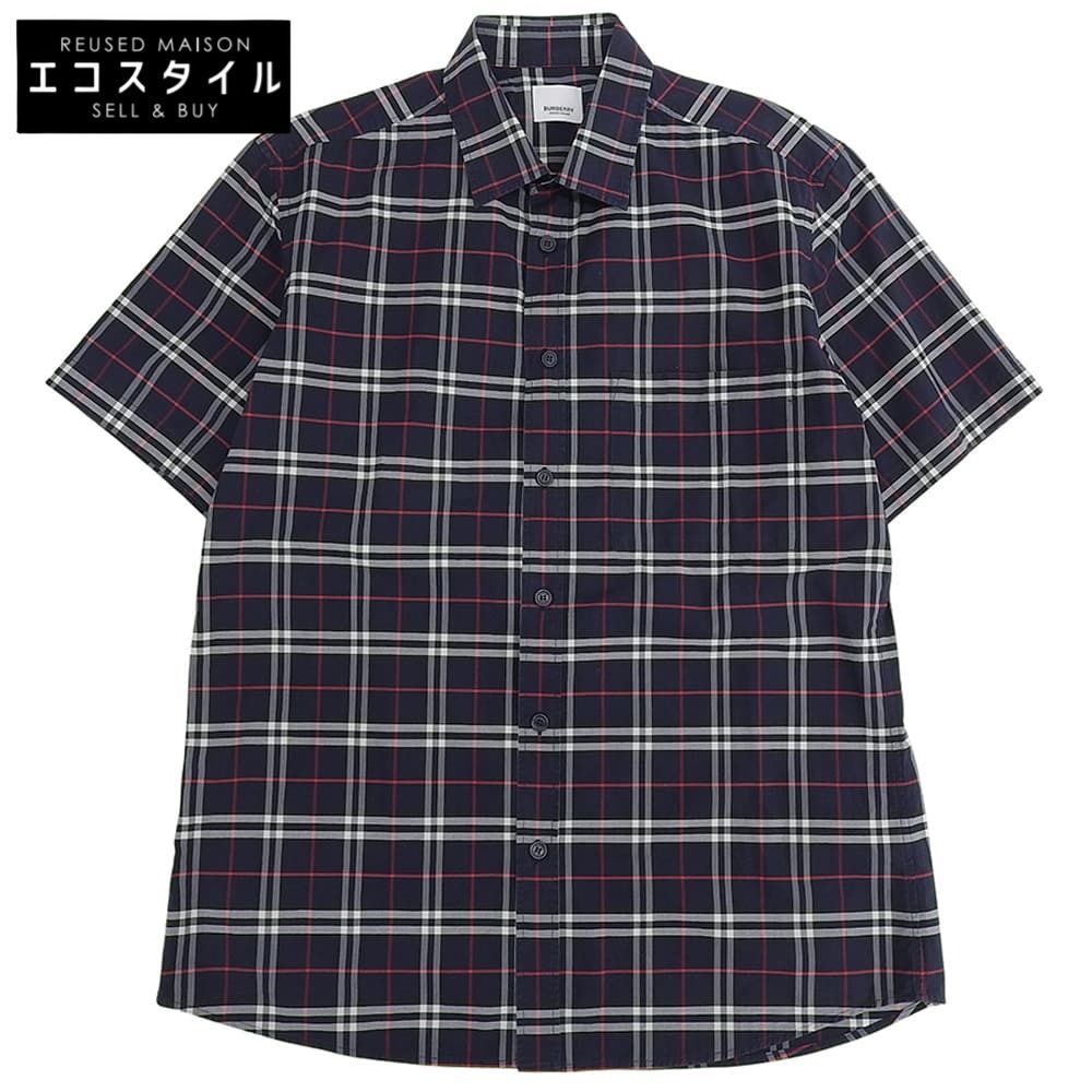 BURBERRY　バーバリー　ストレッチコットン チェック 半袖シャツ トップス メンズ ネイビー L 8020964　L