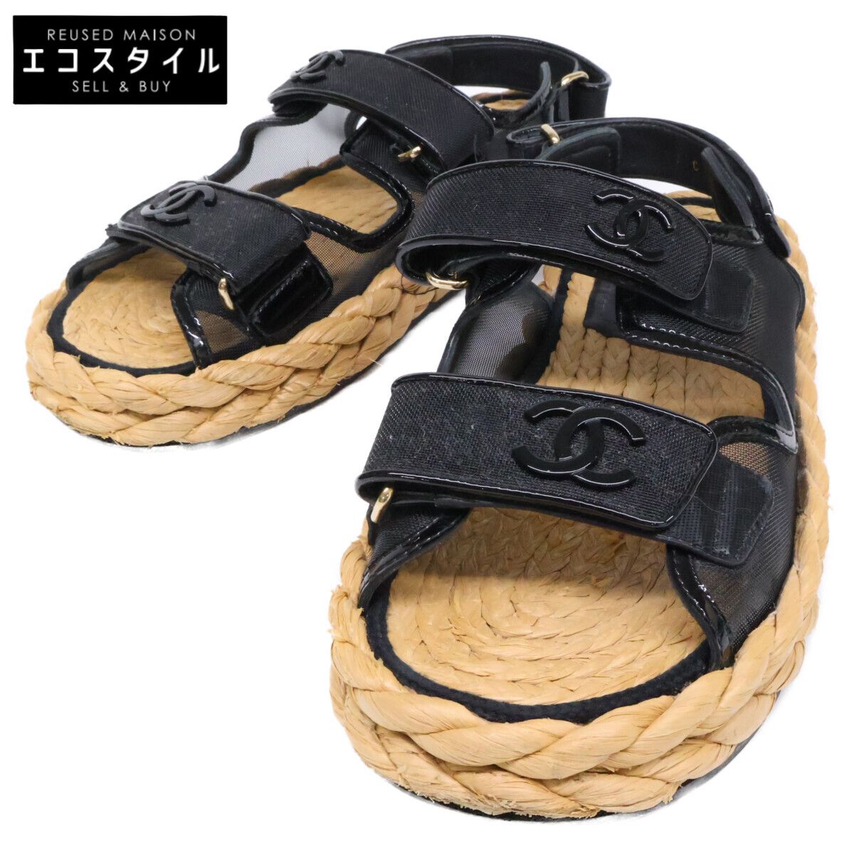 CHANEL　シャネル　G38945 ココマーク メッシュ サンダル　7