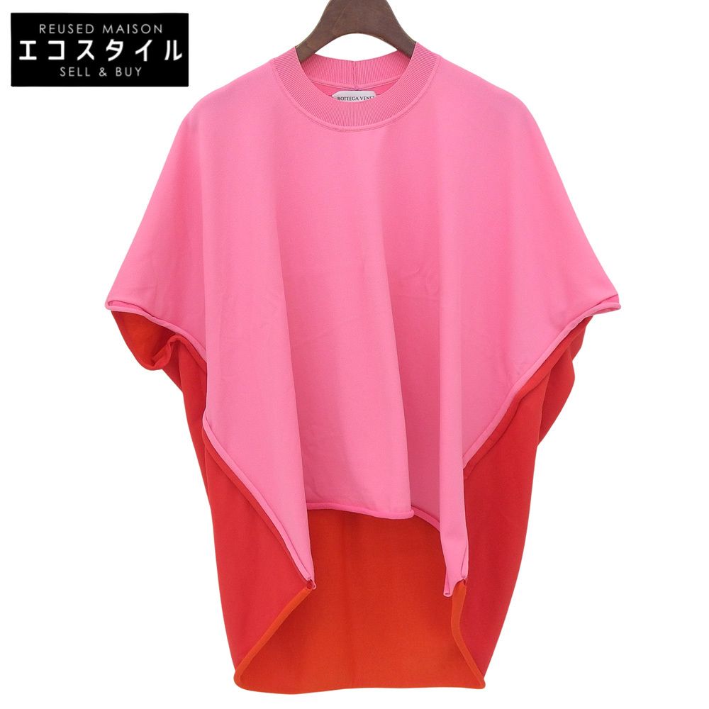 BOTTEGA VENETA　ボッテガヴェネタ　美品 VISCOSE DRAPE TOP ドレープ トップ バイカラー トップス レディース ピンク×レッド XS 629983　XS