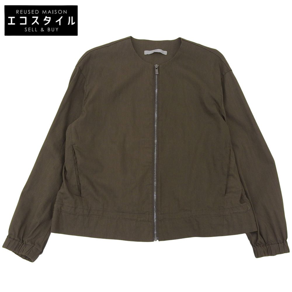 theory luxe　セオリーリュクス　Crisp Linen Dite ノーカラー ジップアップ リネン ジャケット レディース カーキ系 38　38