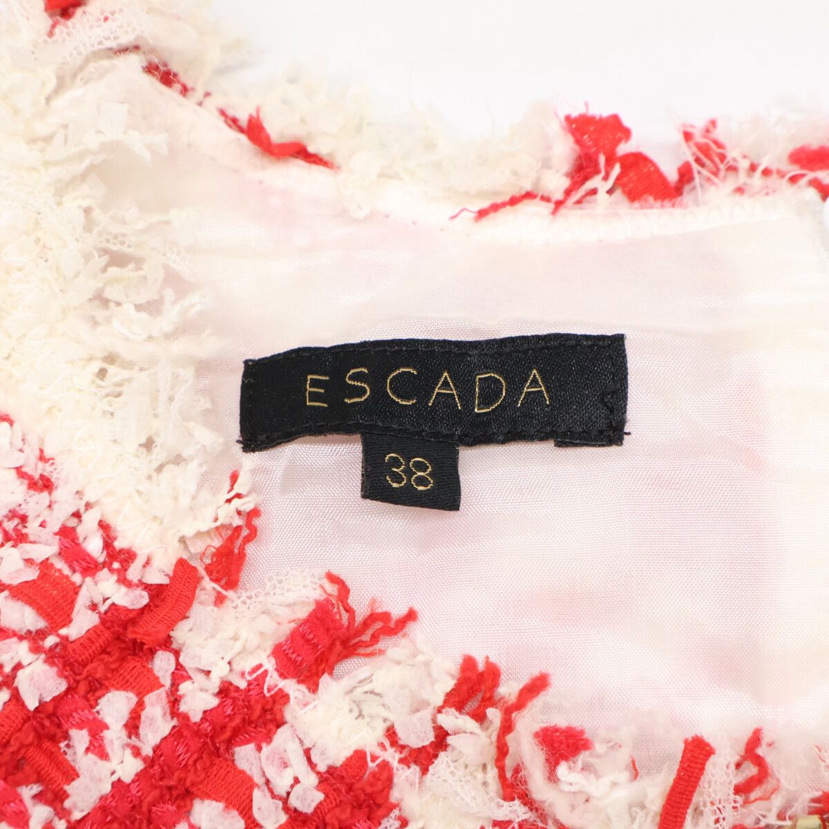 ESCADA　エスカーダ　5031620 レッド×ホワイト ハーフジップツイードショートスリーブワンピース　38