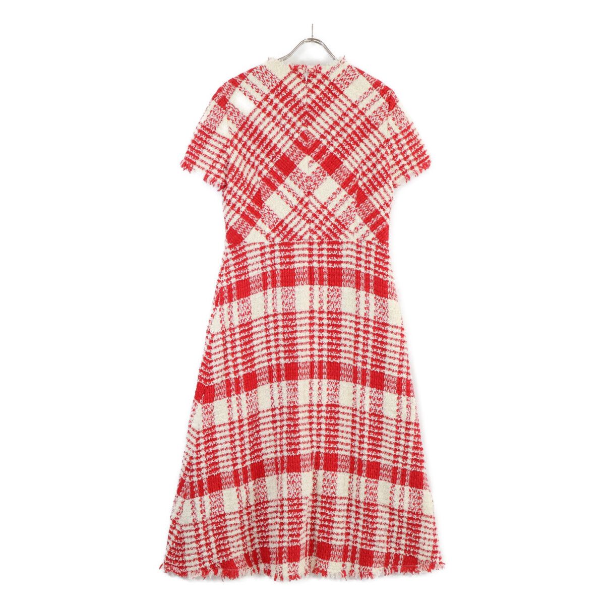 ESCADA　エスカーダ　5031620 レッド×ホワイト ハーフジップツイードショートスリーブワンピース　38
