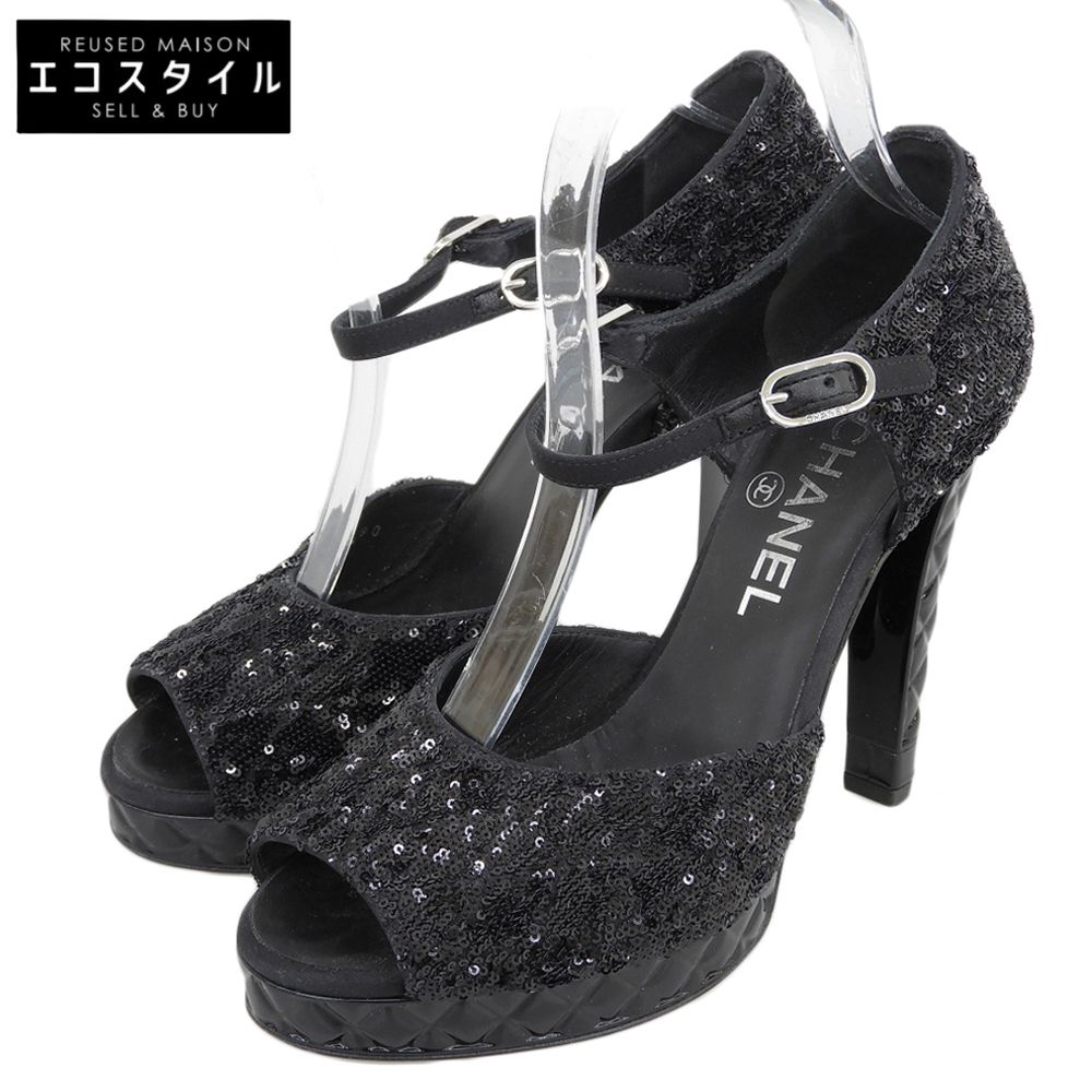 CHANEL シャネル スパンコール×マトラッセ ヒールパンプス レディース ブラック 38C G57590 38C