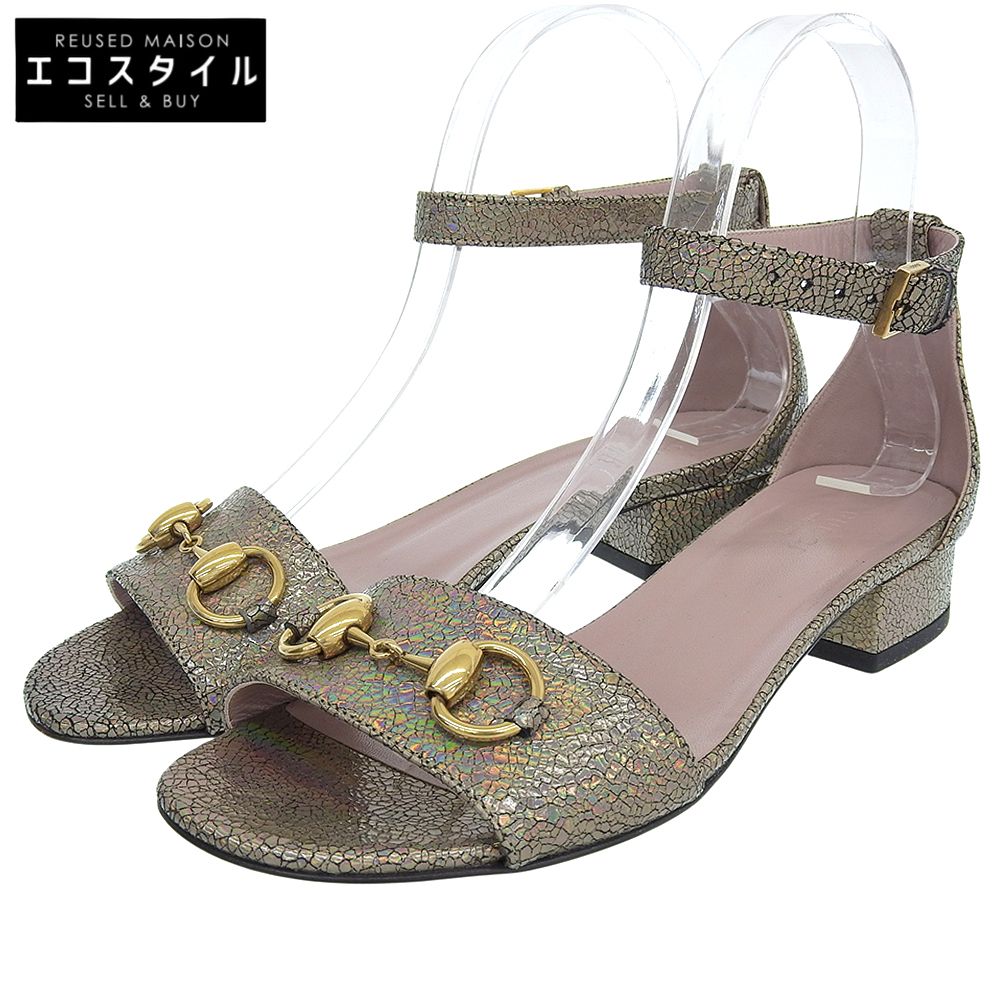 GUCCI　グッチ　ラメ ホースビット リリアーヌ アンクルストラップ サンダル シューズ レディース シルバー系 36　36 1/2