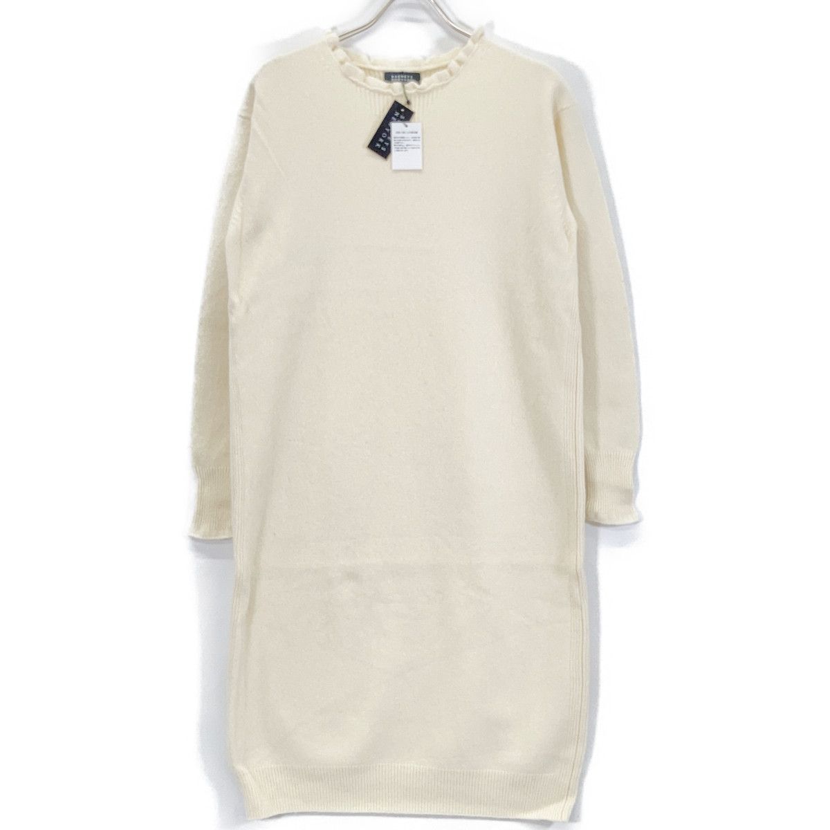 BARNEYS NEWYORK バーニーズニューヨーク アイボリー フリル襟 ウール ニット ワンピース F BARNEYS NEWYORK バーニーズニューヨーク アイボリー フリル襟 ウール ニット ワンピース F