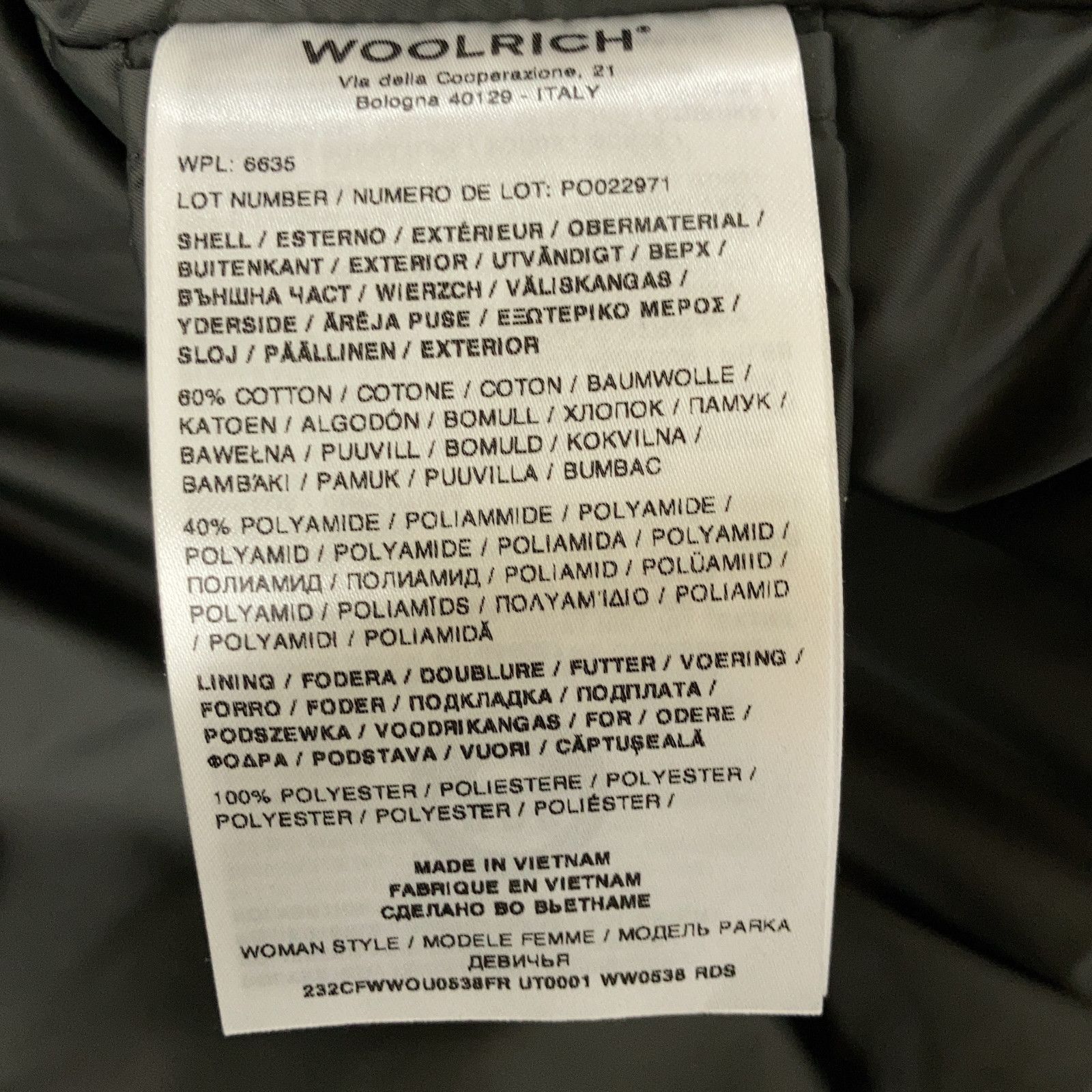 WOOLRICH　ウールリッチ　CFWWOU0538FRUT0001 ブラック ファーフード ダウンジャケット　XS