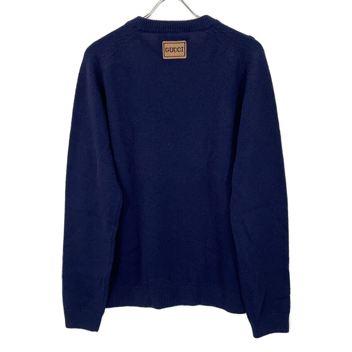 GUCCI グッチ 694786 ネイビーウール100 パッチ ニット セーター L GUCCI グッチ 694786 ネイビーウール100 パッチ ニット セーター L