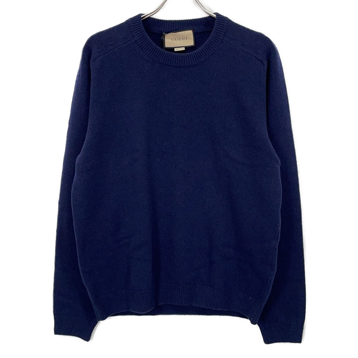 GUCCI グッチ 694786 ネイビーウール100 パッチ ニット セーター L GUCCI グッチ 694786 ネイビーウール100 パッチ ニット セーター L