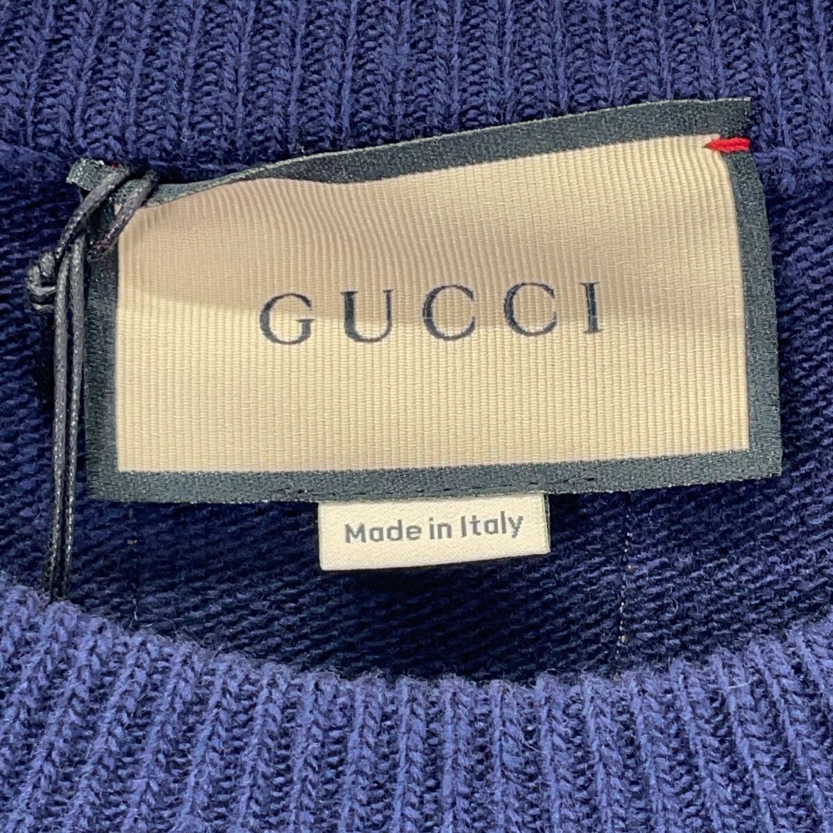 GUCCI グッチ 694786 ネイビーウール100 パッチ ニット セーター L GUCCI グッチ 694786 ネイビーウール100 パッチ ニット セーター L