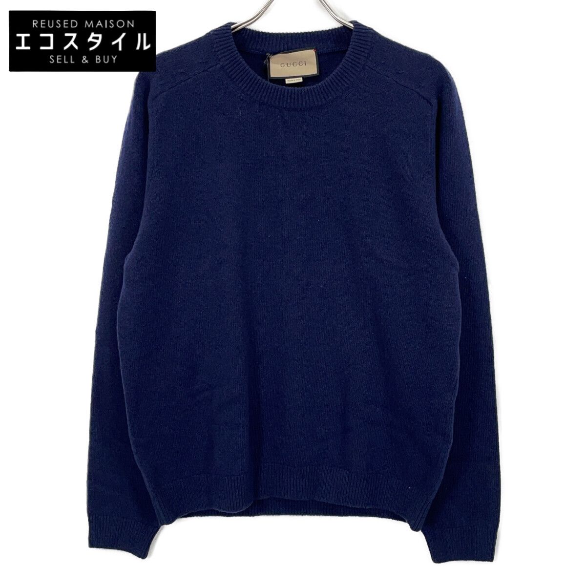 GUCCI グッチ 694786 ネイビーウール100 パッチ ニット セーター L