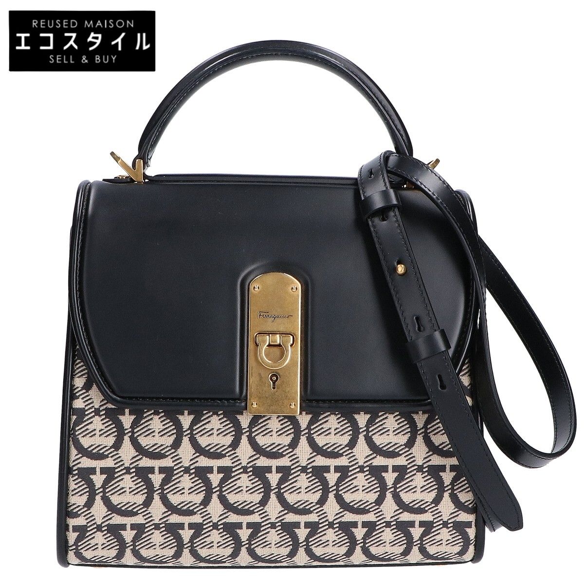 Salvatore Ferragamo　サルヴァトーレフェラガモ　新品同様 21H849 721040 キャンバスxカーフレザー ガンチーニ 2Way