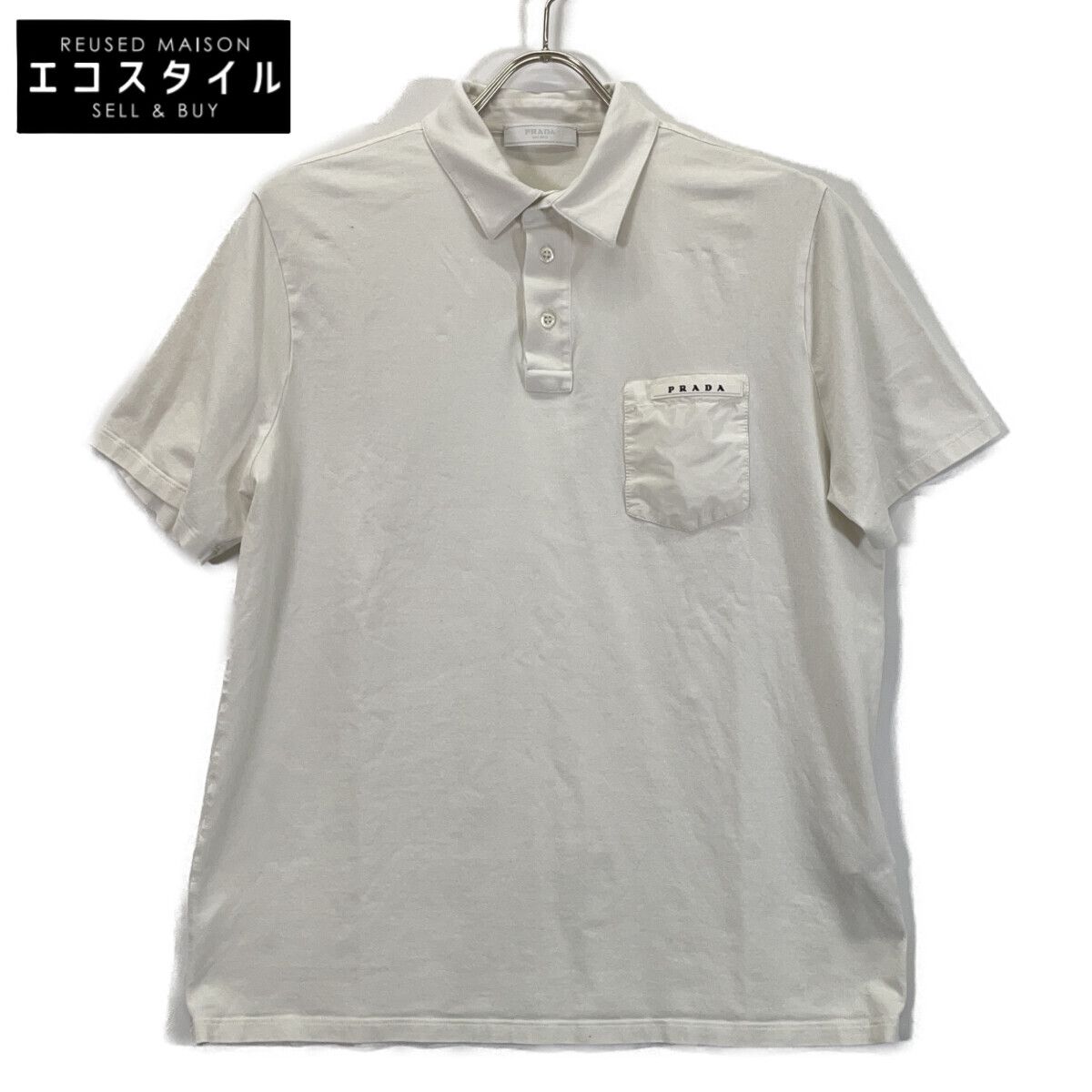 PRADA プラダ 19年 SJN252 R201 710 ホワイト ポケットロゴ ポロシャツ L