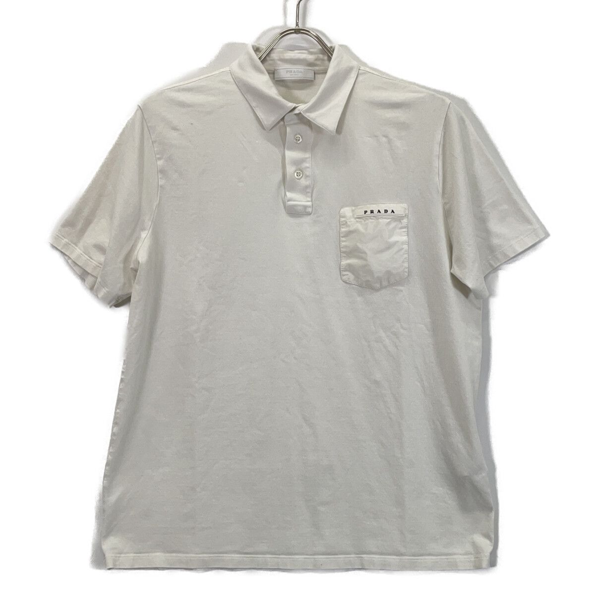 PRADA　プラダ　19年 SJN252 R201 710 ホワイト ポケットロゴ ポロシャツ　L