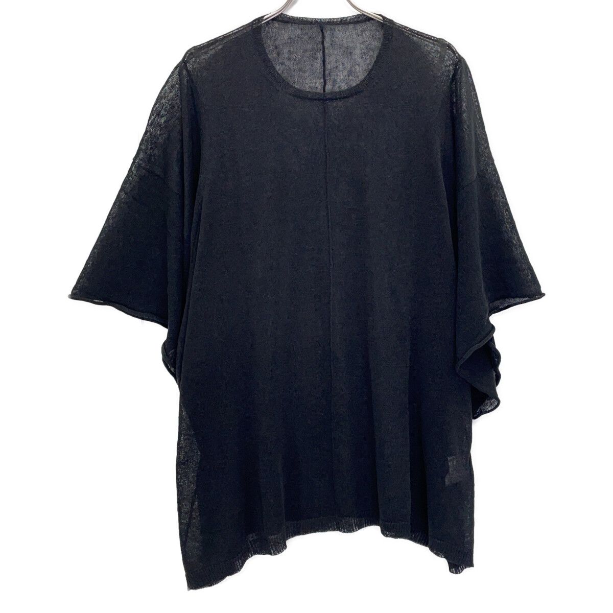 Yohji Yamamoto　ヨウジヤマモト　FS-K22-382 24SS ブラック リネン オーバーサイズショートスリーブシアーニット　2