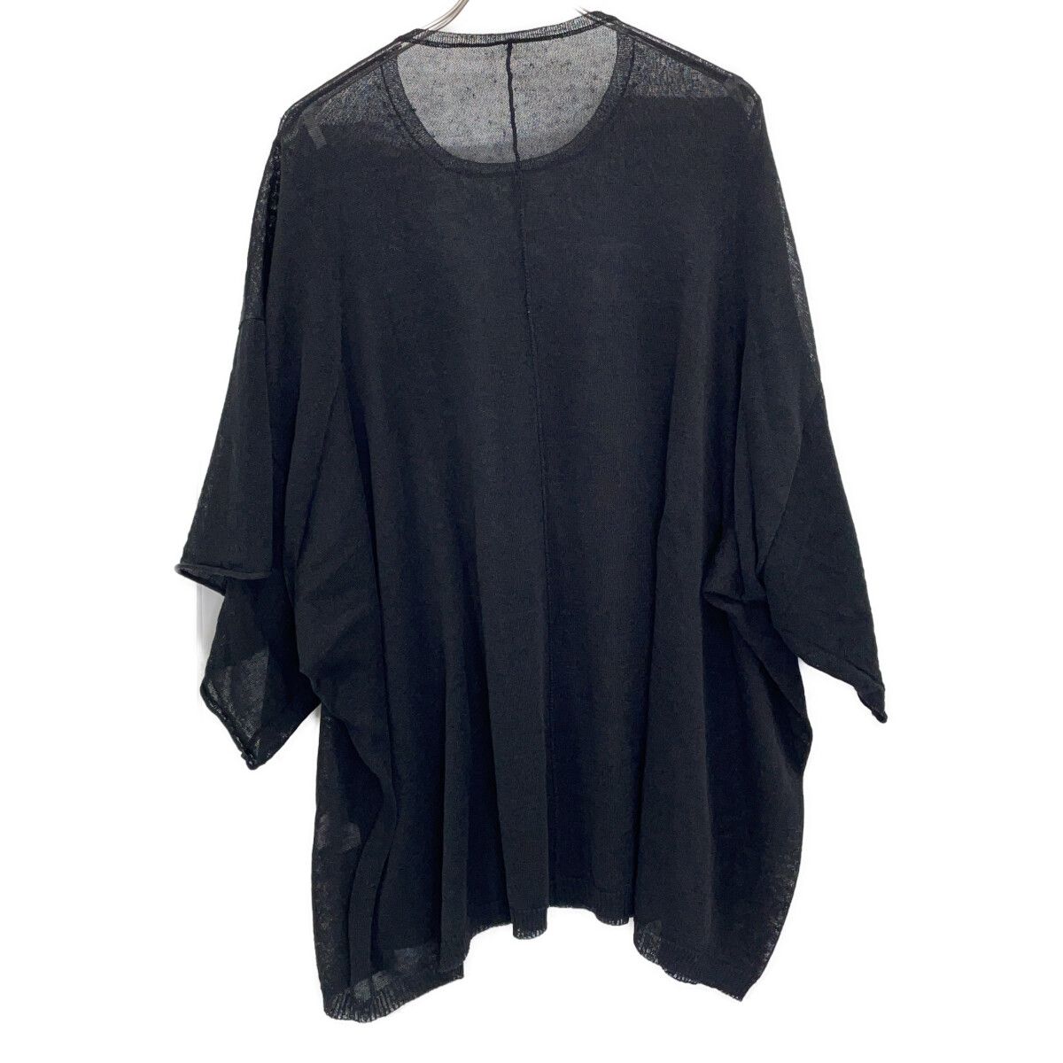 Yohji Yamamoto　ヨウジヤマモト　FS-K22-382 24SS ブラック リネン オーバーサイズショートスリーブシアーニット　2