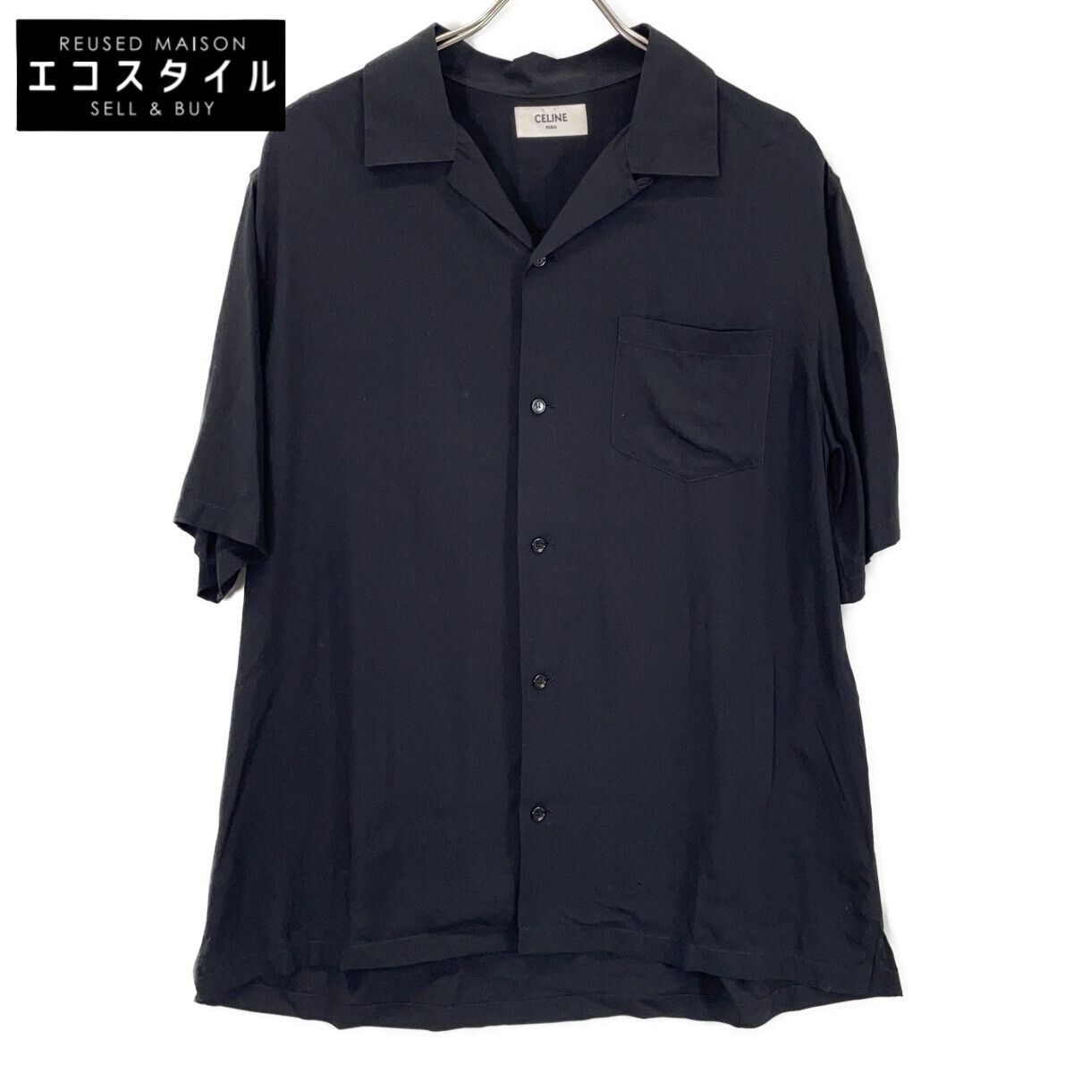 CELINE　セリーヌ　2C84A852C ブラック バックロゴ半袖シャツ　39