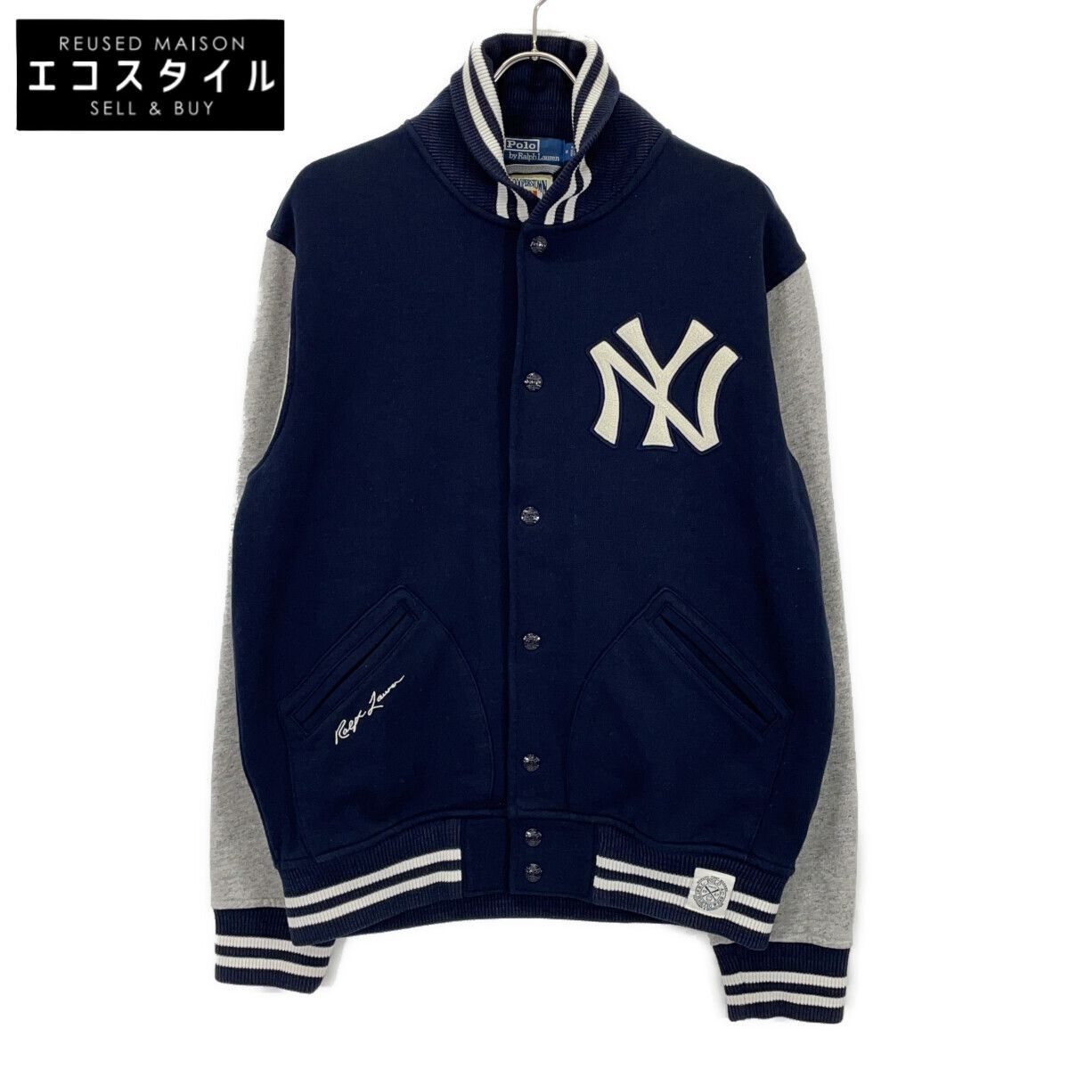 POLO RALPH LAUREN ポロ ラルフローレン ×クーパーズタウン ネイビー×グレー コットンスタジャン M