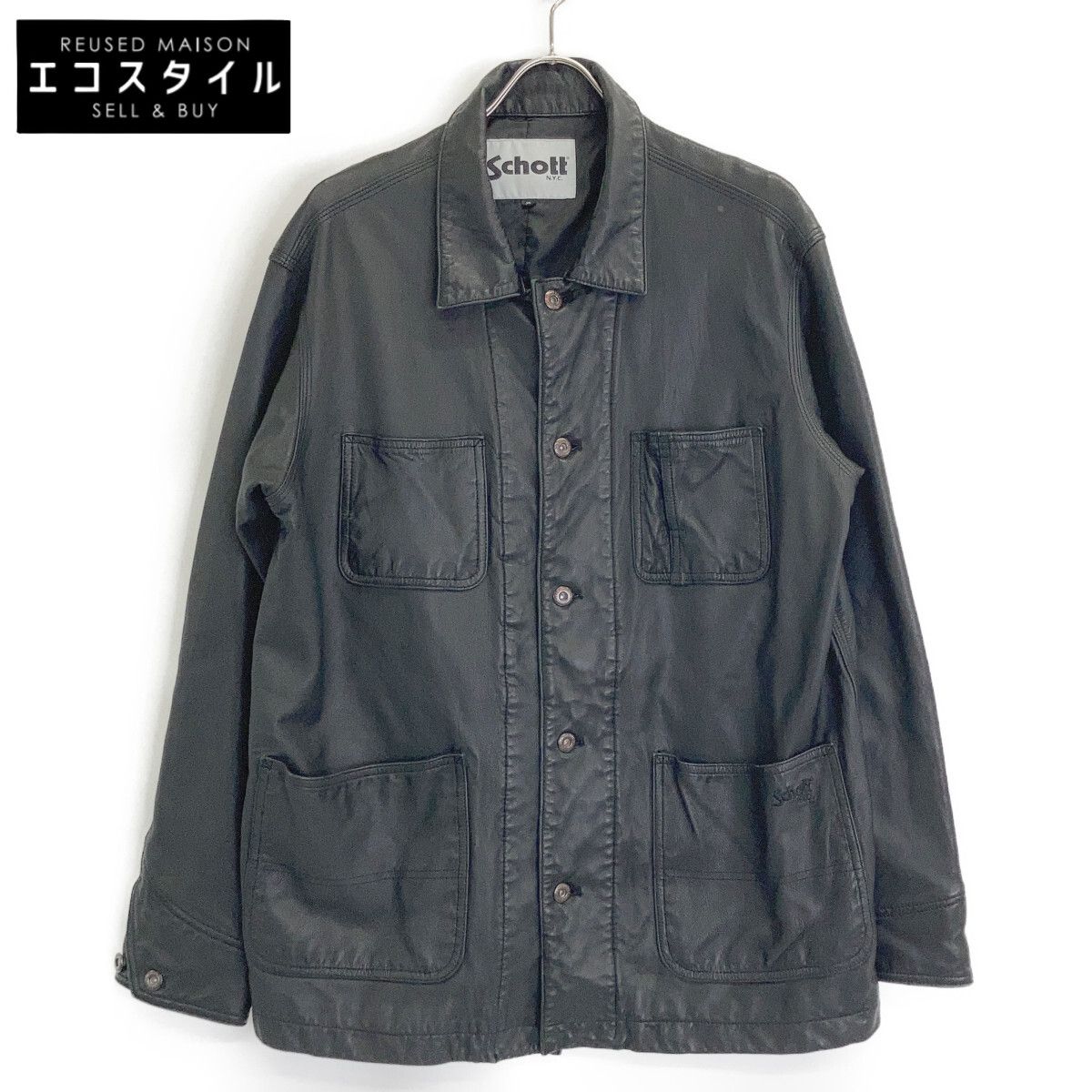 SCHOTT　ショット　311050 ブラック LAMB LEATHER カバーオール ジャケット　XL