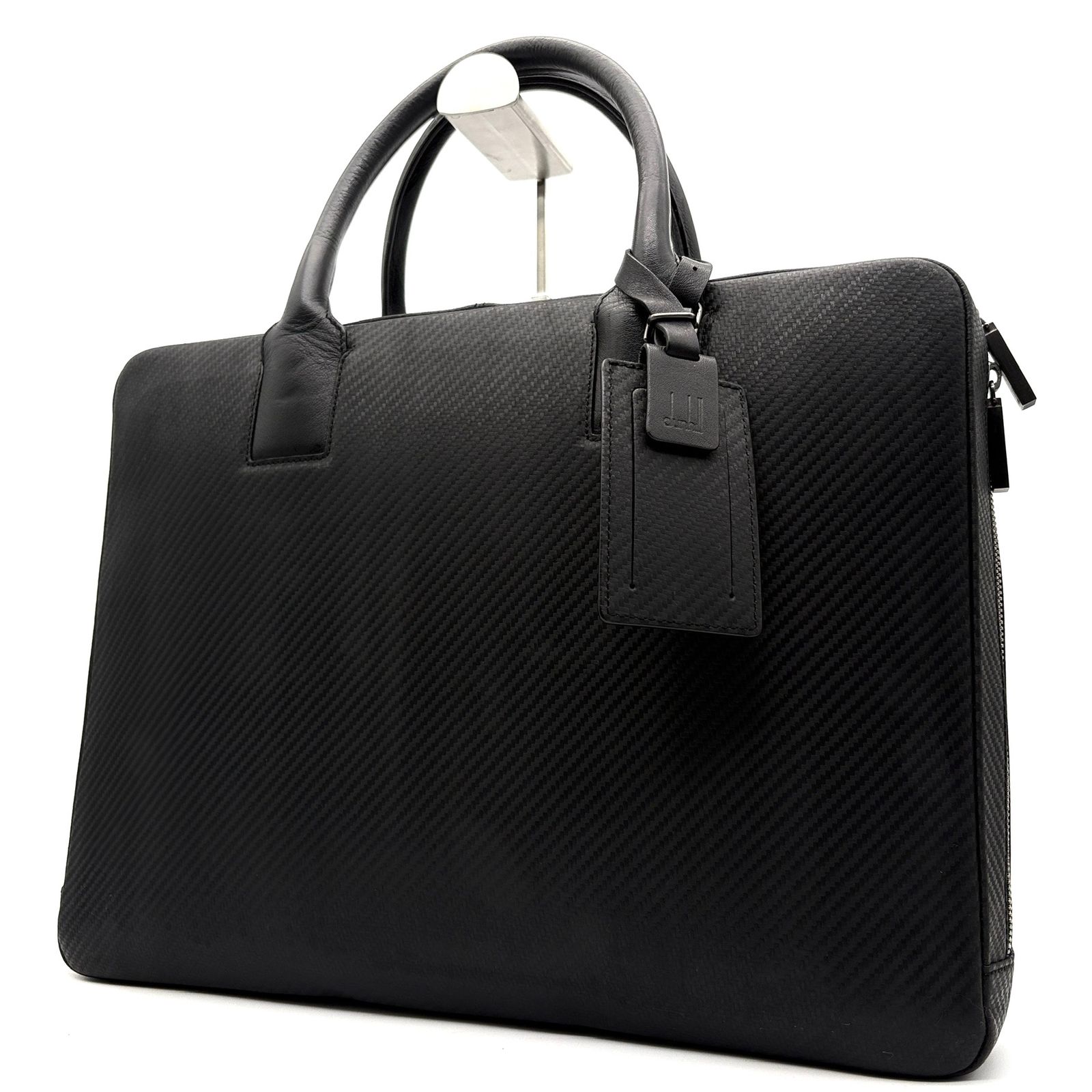 極美品 ダンヒル dunhill シャーシ ビジネスバッグ ブリーフケース 書類かばん ブラック 黒 カーボン調 レザー 本革 A4収納 PC収納 通勤 出張 ビジネス 父の日 夏のボーナス クールビズ