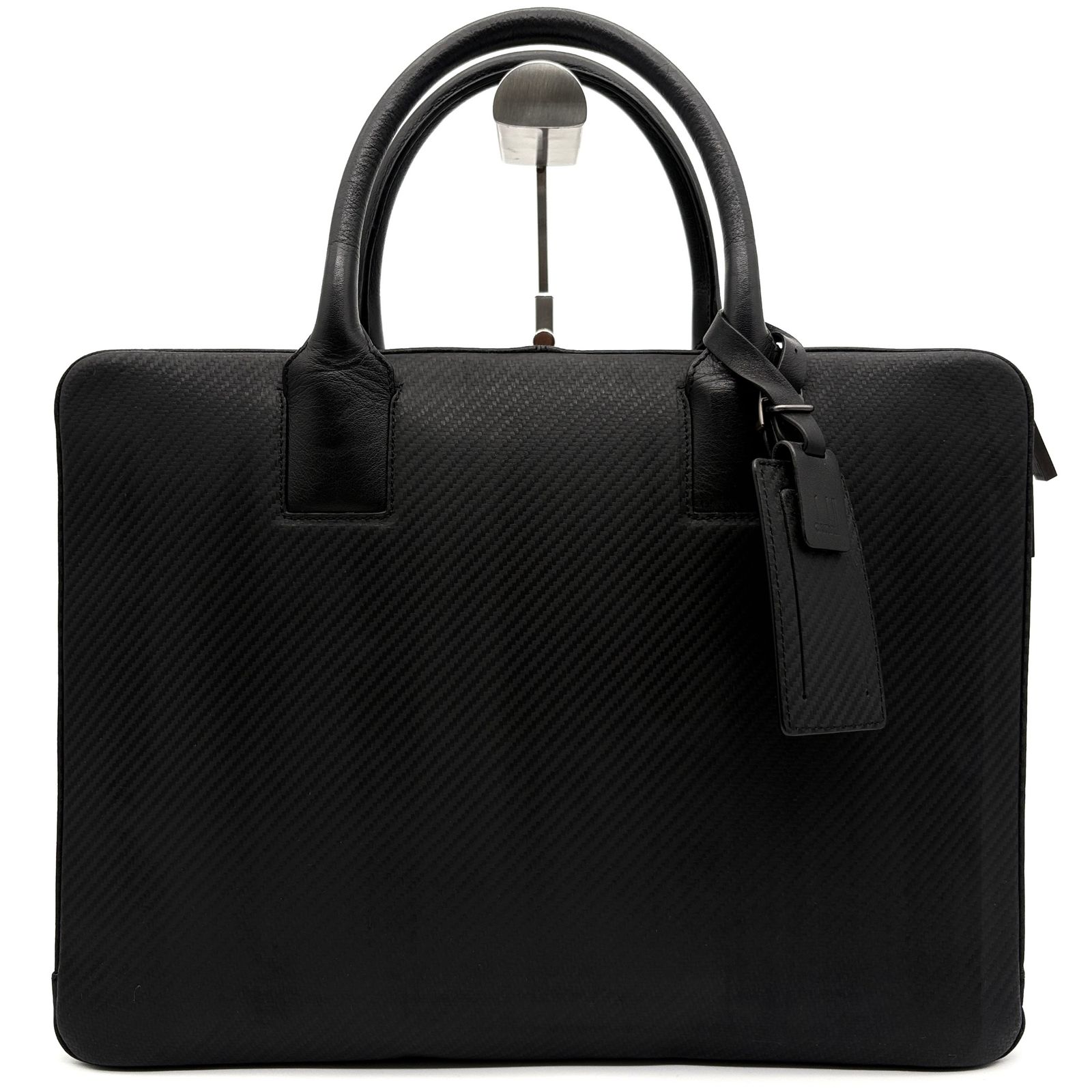 極美品 ダンヒル dunhill シャーシ ビジネスバッグ ブリーフケース 書類かばん ブラック 黒 カーボン調 レザー 本革 A4収納 PC収納 通勤 出張 ビジネス 父の日 夏のボーナス クールビズ
