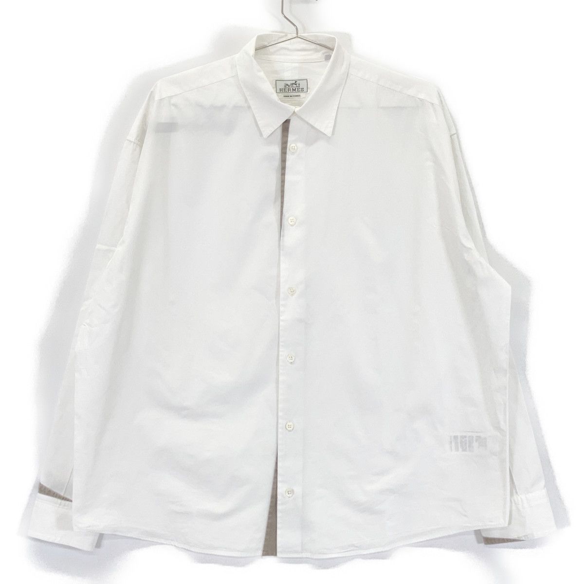HERMES エルメス 21AW 12-5607 ホワイト×グレー コットン セリエカフスボタン レギュラーカラーオーバーサイズシャツ」 40 HERMES エルメス 21AW 12-5607 ホワイト×グレー コットン セリエカフスボタン レギュラーカラーオーバーサイズシャツ」 40